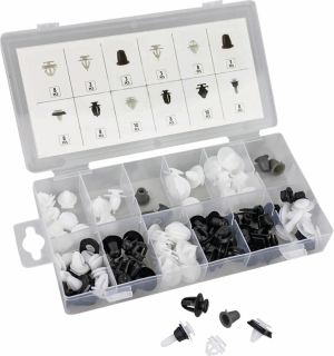 ASSORTIMENT VAN 80 KUNSTSTOF BEVESTIGINGSCLIPS VOOR SIERLIJSTEN PEUGEOT/CITROËN